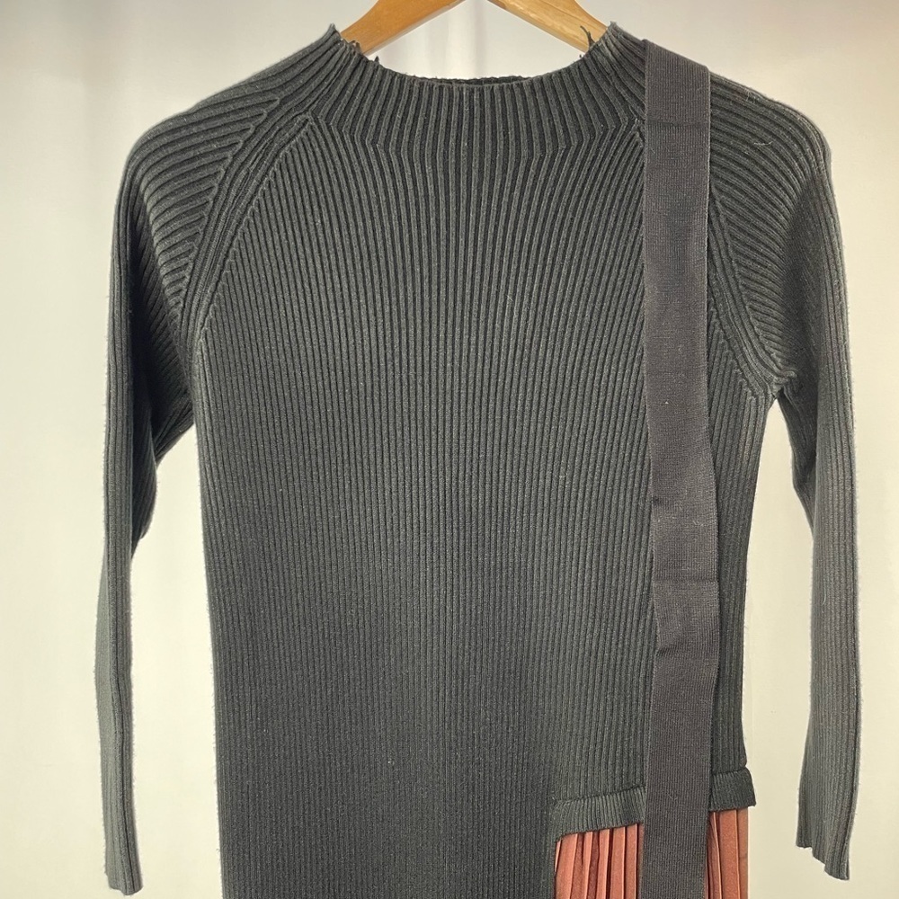 NWT Dalia MacPhee Long Sleeve Pleated Sweater Dress in‎ Black Brown Size Small - Picture 2 of 8